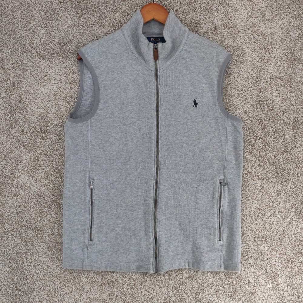 Polo Ralph Lauren Fleece Sweater Vest Mens Small Gray Cotton Full Zip Pony Logo